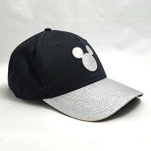 Disney Black Silver Tone Glitter Mickey Mouse Baseball Cap